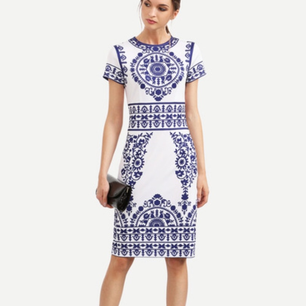 White and Blue Kate Middleton Dress